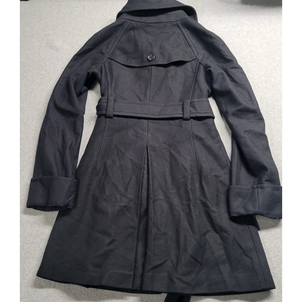 Theory Black Wool Blend Belted Trench Coat Jacket Petite P Zip Up Raglan Sleeve - Picture 10 of 11